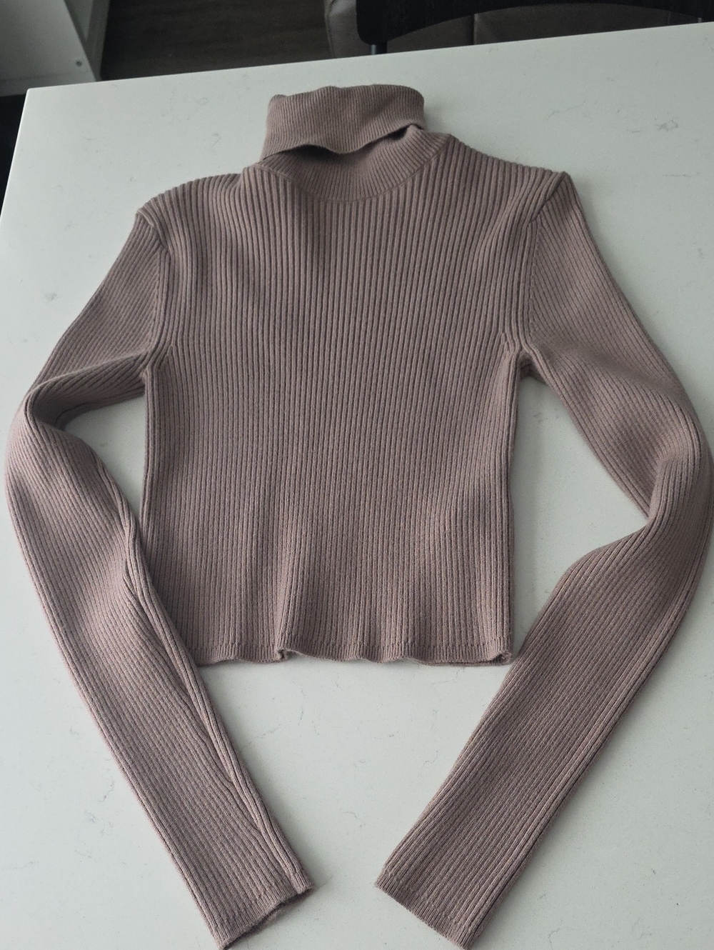 Zara Ribbed Turtleneck Crop Sweater - Mauve Pink